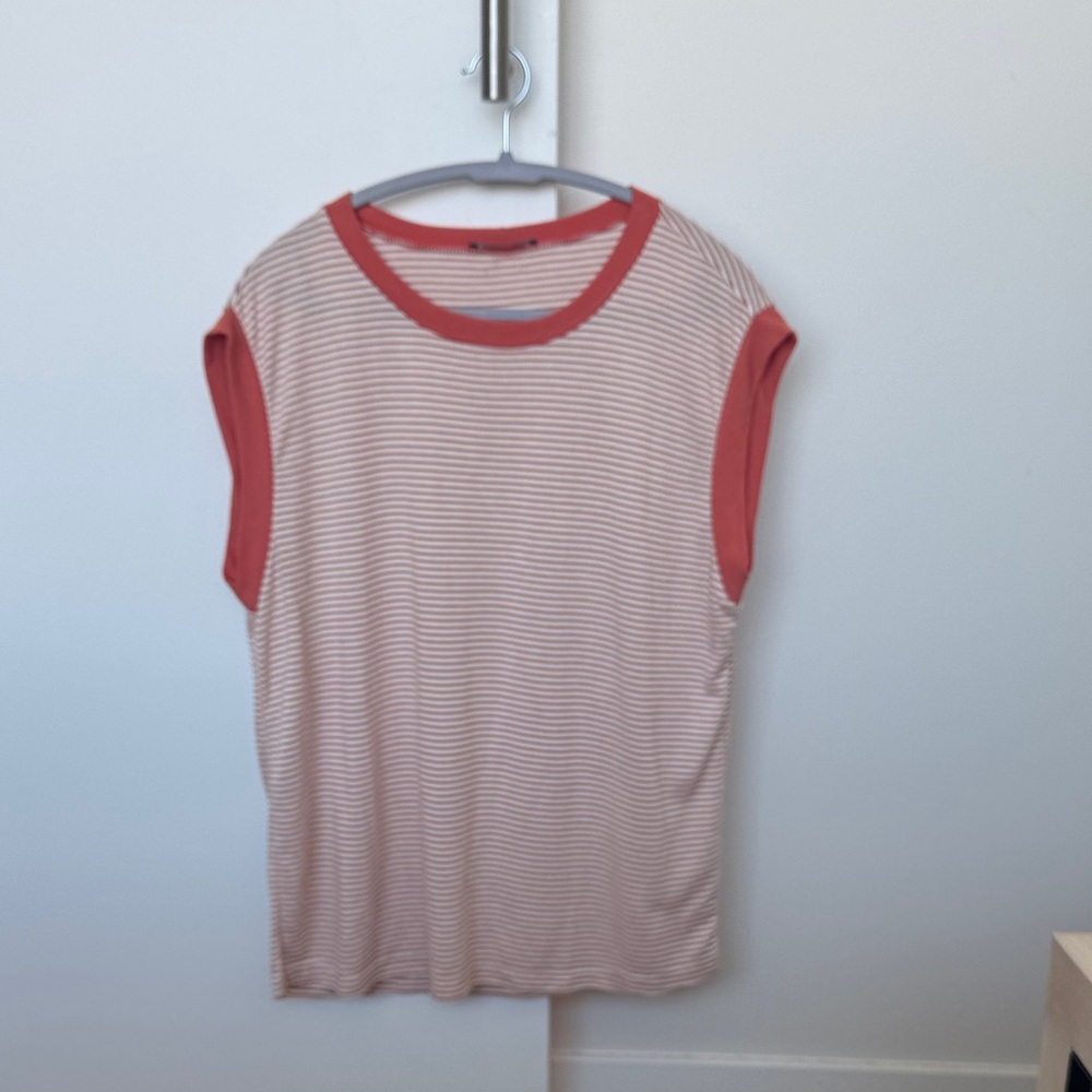 Pink Clover Coral and White Striped Tee